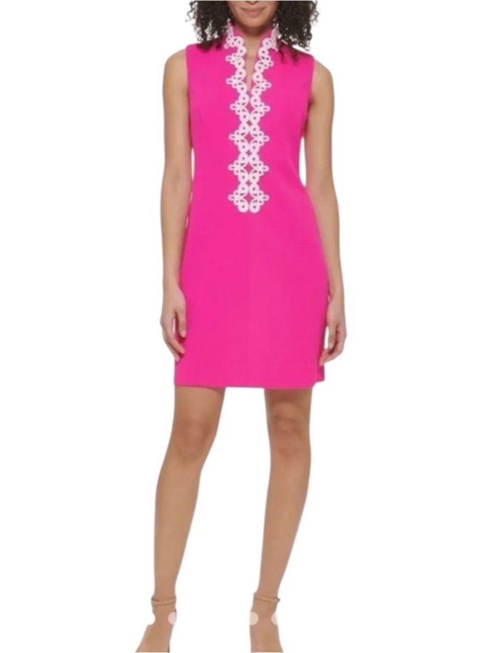 Vince Camuto Hot Pink Sleeveless Shift Dress with White Trim